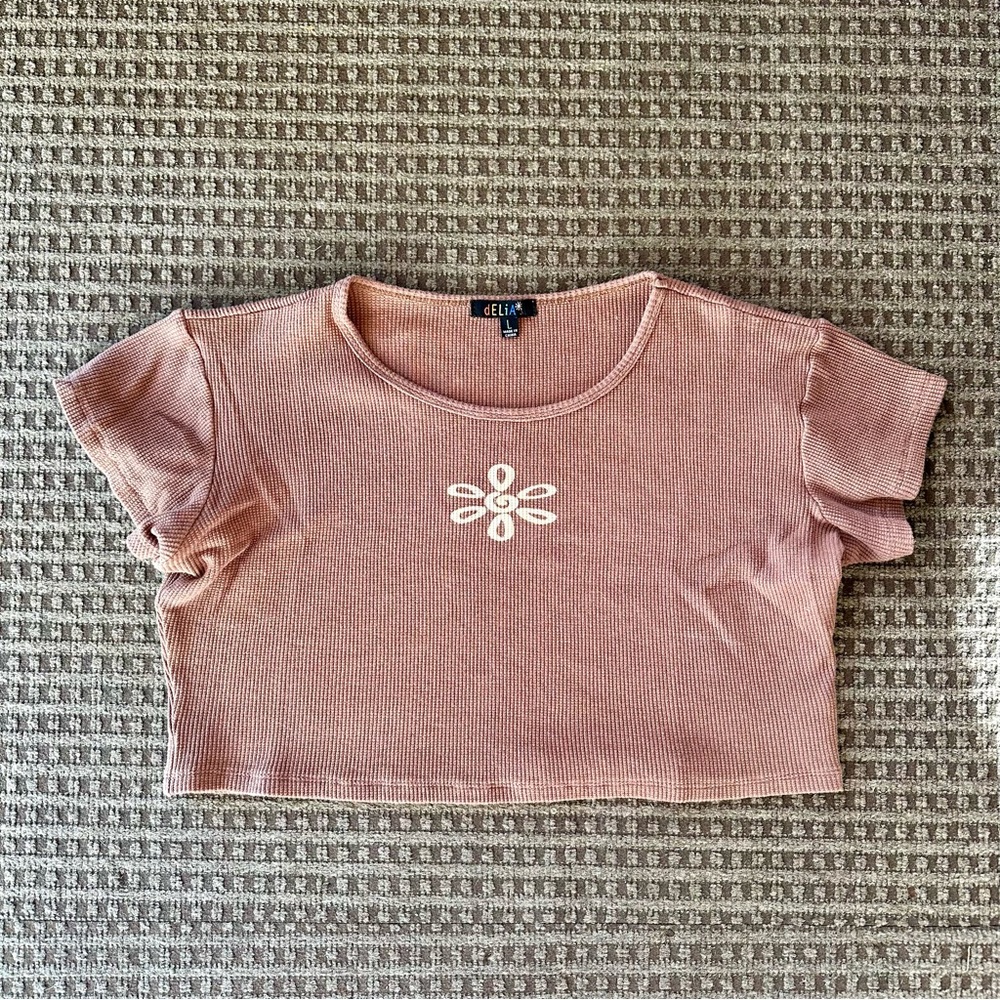 Delia’s brown flower crop top shirt